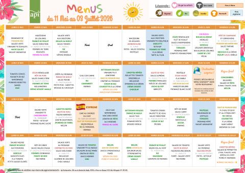 Menus du 11 mai au03 juillet 2026