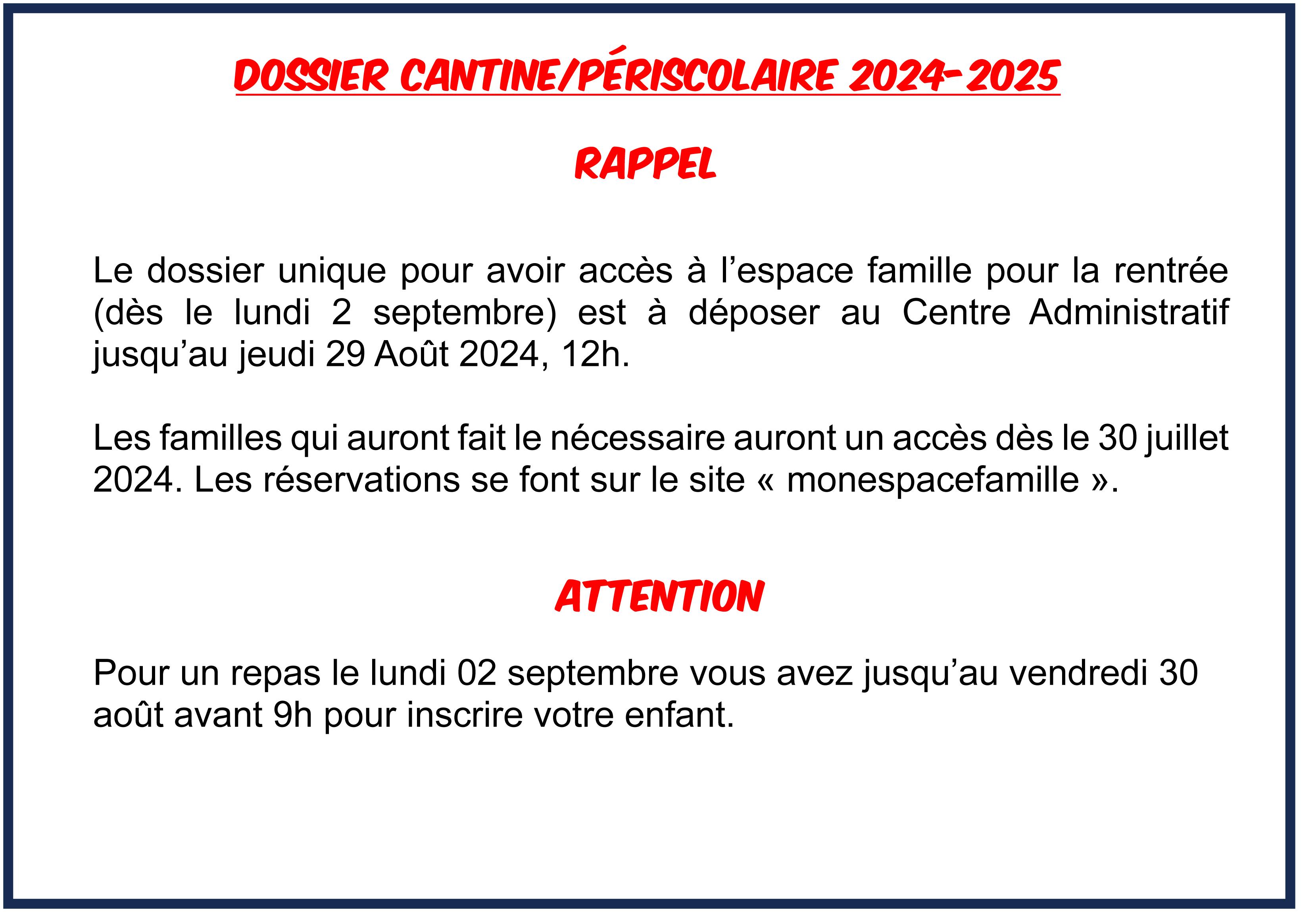 dossier unique cantine/périscolaire 2024/2025